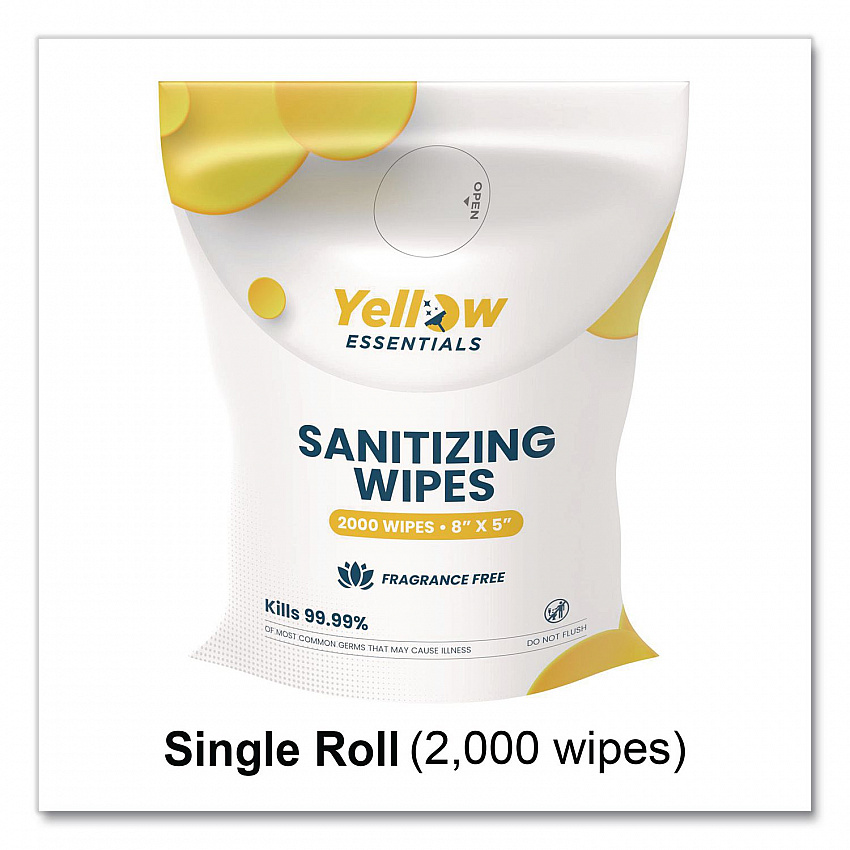 Yellow Essentials Sanitizing Wipes, 5 x 8, Unscented, White, 2,000/Refill Bag, 4 Refill Bags/Carton (YE00120004PK)