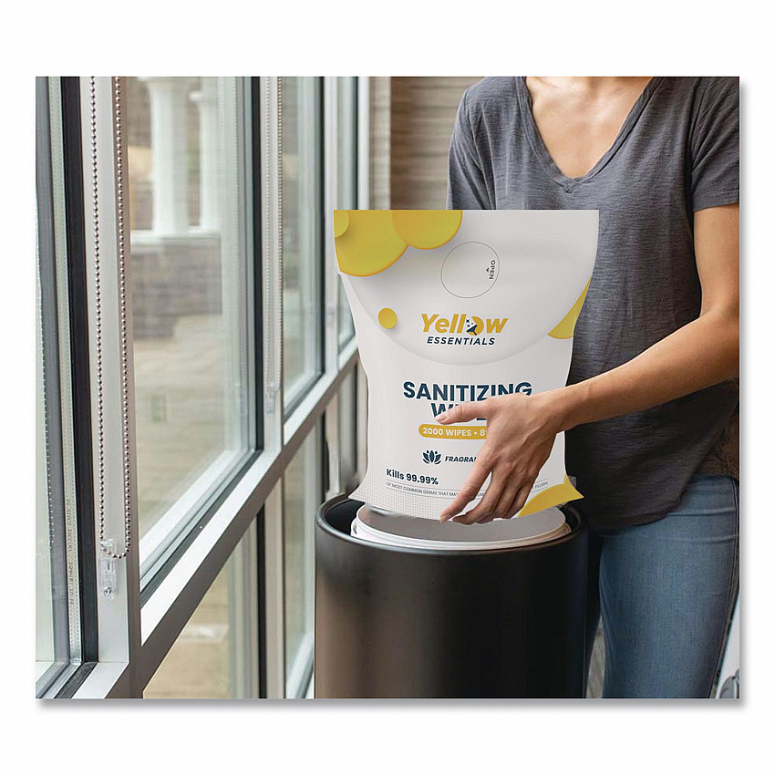 Yellow Essentials Sanitizing Wipes, 5 x 8, Unscented, White, 2,000 Wipes (YE0012000)