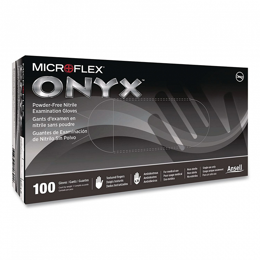 MICROFLEX Onyx N64 Exam Gloves, Powder-Free, AQL 1.5, Small (Size 6), 3.5 mil Thick, 9.6" Long, Black, 100/Box,10/Carton (N641)