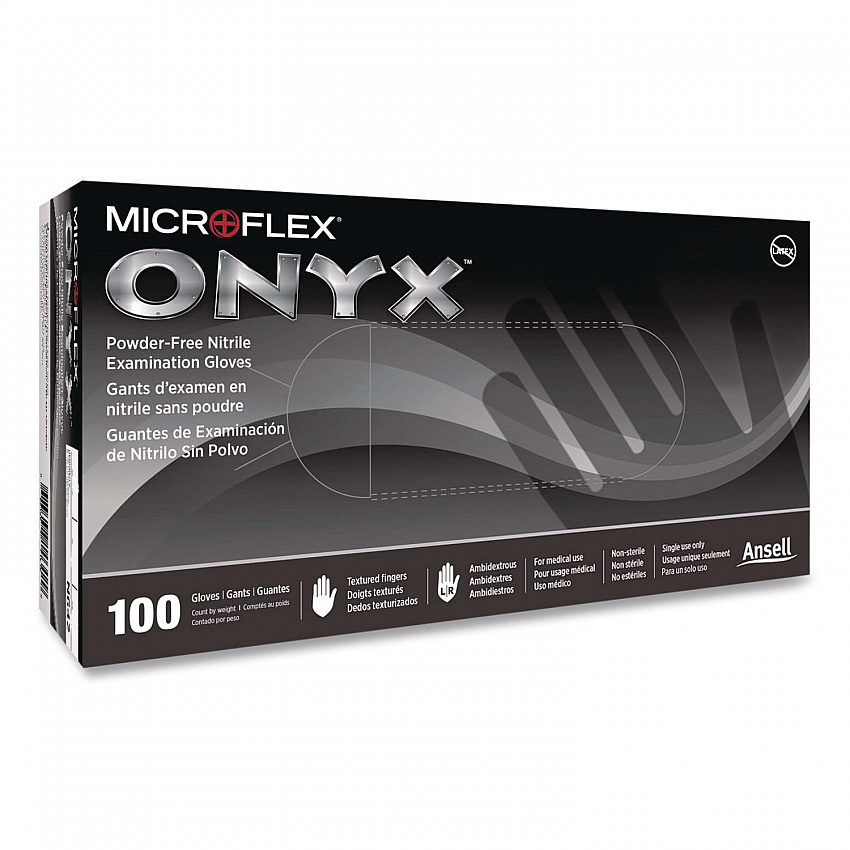 MICROFLEX Onyx N64 Exam Gloves, Powder-Free, AQL 1.5, 2X-Large (Size 10), 3.5 mil Thick, 9.6" Long, Black, 100/Box, 10/Carton (N645)
