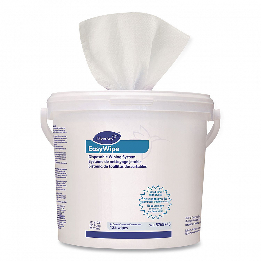Easywipe Disposable Wiping Refill, 8.63 x 24.88, White, 125/Bucket, 6/Carton (5768748)