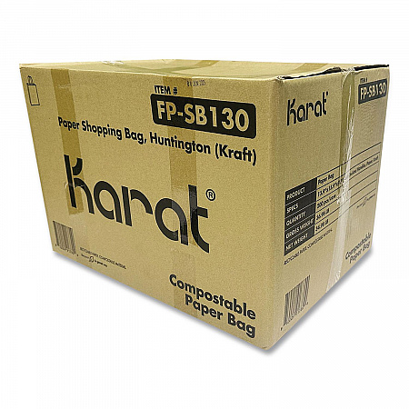 Huntington Paper Shopping Bag, Rope Handles, Large Size, 13.4 x 9.3 x 15.9, Kraft, 200/Carton (FPSB130)