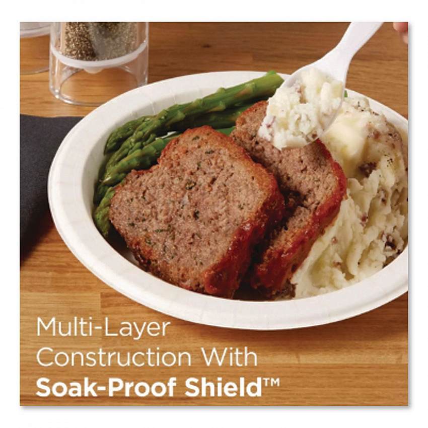 Pathways Soak-Proof Shield Mediumweight Paper Plates, WiseSize, 8.5" dia, Green/Burgundy, 125/Pack (UX9WSPK)