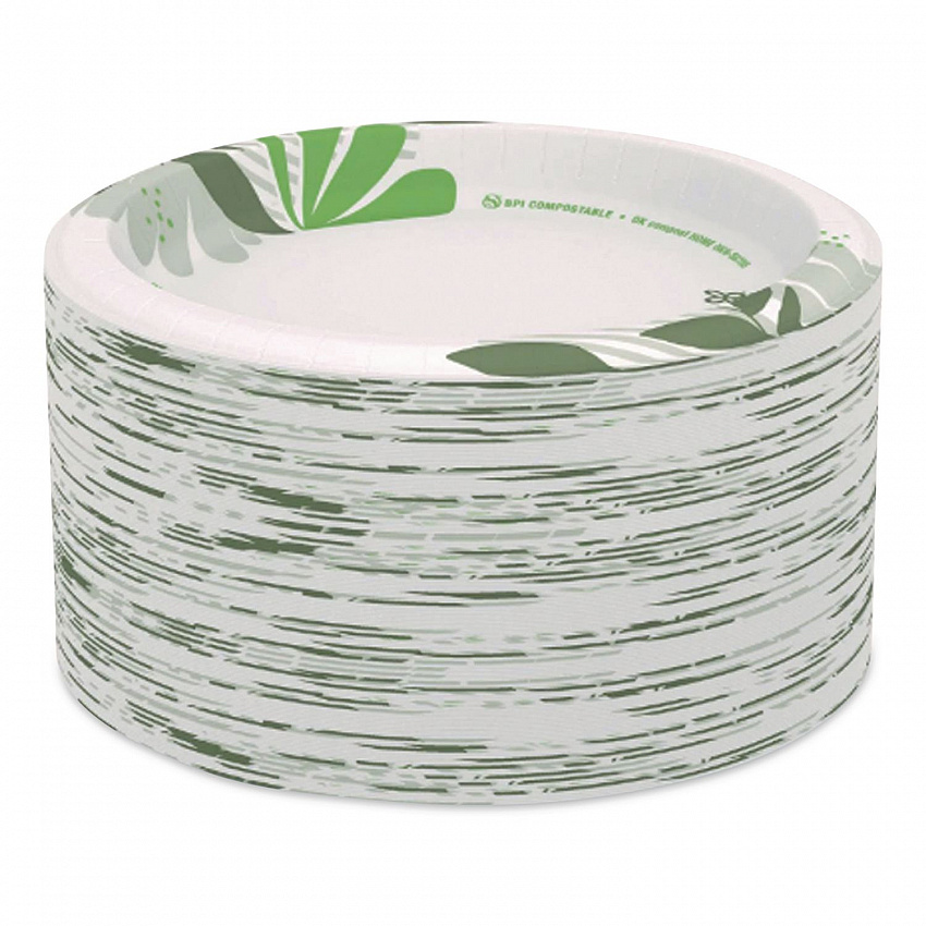 Pathways Soak-Proof Shield Mediumweight Paper Plates, WiseSize, 8.5" dia, Green/Burgundy, 125/Pack (UX9WSPK)