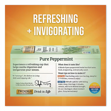 Tea Bags, Pure Peppermint, 1.76 oz Filterbag, 25/Box (09179)