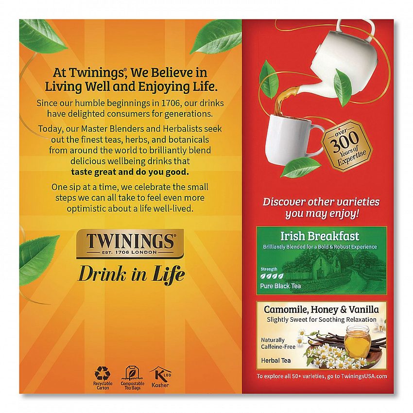 Tea Bags, English Breakfast, 1.76 oz Filterbag, 25/Box (09181)