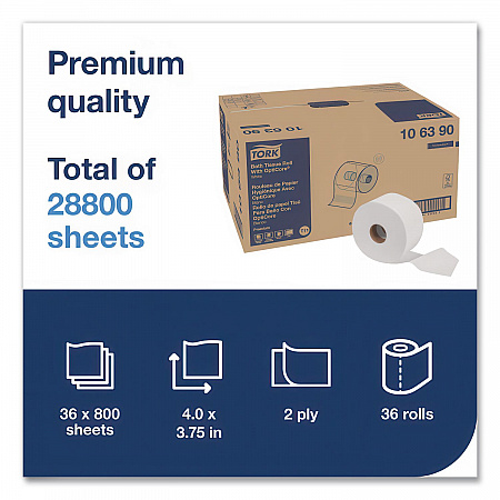 Premium Bath Tissue Roll with OptiCore, Septic Safe, 2-Ply, White, 800 Sheets/Roll, 36 Rolls/Carton (106390)
