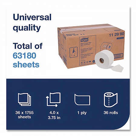Universal Bath Tissue Roll with OptiCore, Septic Safe, 1-Ply, White, 1,755 Sheets/Roll, 36 Rolls/Carton (112990)