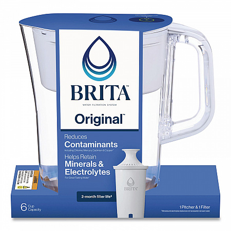 Small 6-Cup Water Filter Pitcher with 1 Standard Filter, Denali, White, 2/Carton (36089)