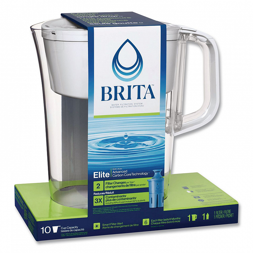 Tahoe Water Pitcher with Elite Filter, 10 Cups, Bright White, 2/Carton (50688CT)