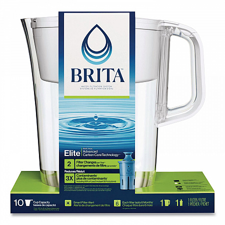 Tahoe Water Pitcher with Elite Filter, 10 Cups, Bright White, 2/Carton (50688CT)