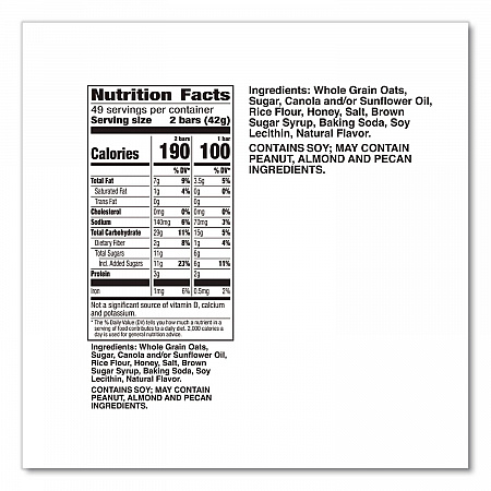 Granola Bars, Oats'n Honey Cereal, 1.5 oz Bar, 18/Box (SN3353)