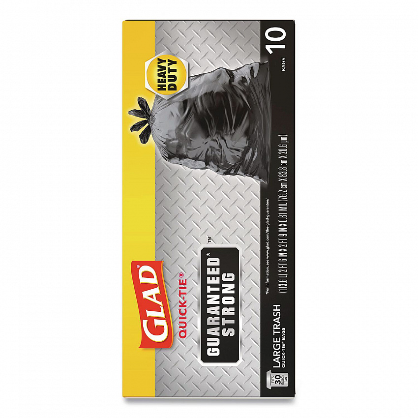Large Quick-Tie Trash Bags, Tie-Flap, 30 gal, 0.81 mil, 30 x 33, Black, 10 Bags/Box, 12 Boxes/Carton (00079CT)