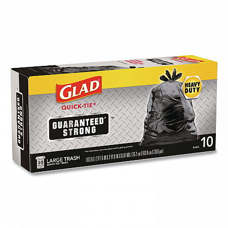 Large Quick-Tie Trash Bags, Tie-Flap, 30 gal, 0.81 mil, 30 x 33, Black, 10 Bags/Box, 12 Boxes/Carton (00079CT)