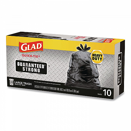 Large Quick-Tie Trash Bags, Tie-Flap, 30 gal, 0.81 mil, 30 x 33, Black, 10 Bags/Box, 12 Boxes/Carton (00079CT)