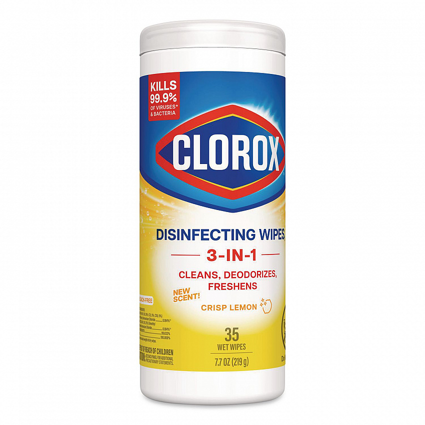 Disinfecting Wipes, Bleach Free Cleaning Wipes, 1-Ply, 7 x 8, Crisp Lemon, White, 35/Canister, 12 Canisters/Carton (01594CT)