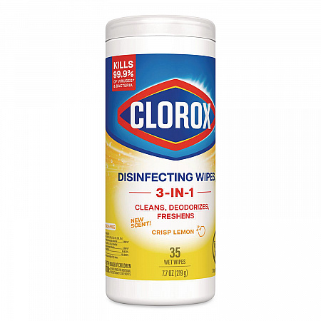 Disinfecting Wipes, Bleach Free Cleaning Wipes, 1-Ply, 7 x 8, Crisp Lemon, White, 35/Canister (01594EA)