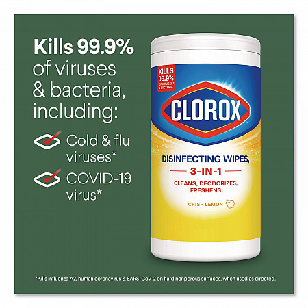 Disinfecting Wipes, Bleach Free Cleaning Wipes, 1-Ply, 7 x 8, Crisp Lemon, White, 35/Canister (01594EA)