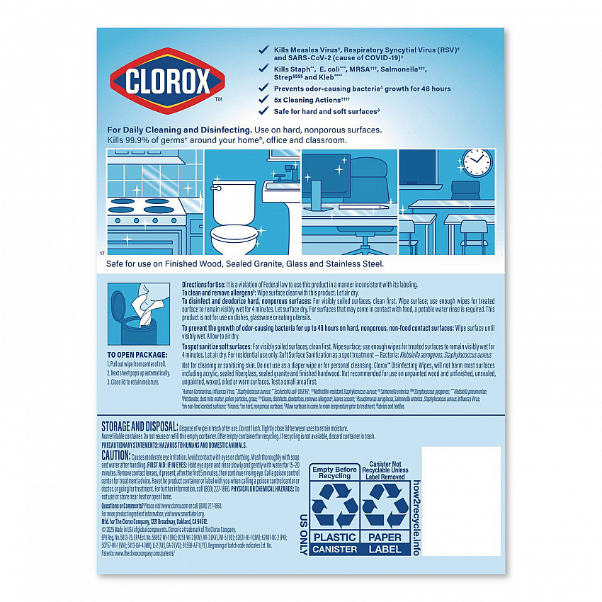 Disinfecting Wipes, Bleach Free Cleaning Wipes, 1-Ply, 7 x 8, Crisp Lemon, White, 35/Canister (01594EA)