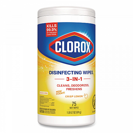 Disinfecting Wipes, Bleach Free Cleaning Wipes, 1-Ply, 7 x 7.75, Crisp Lemon, White, 75/Canister, 6 Canisters/Carton (01628)