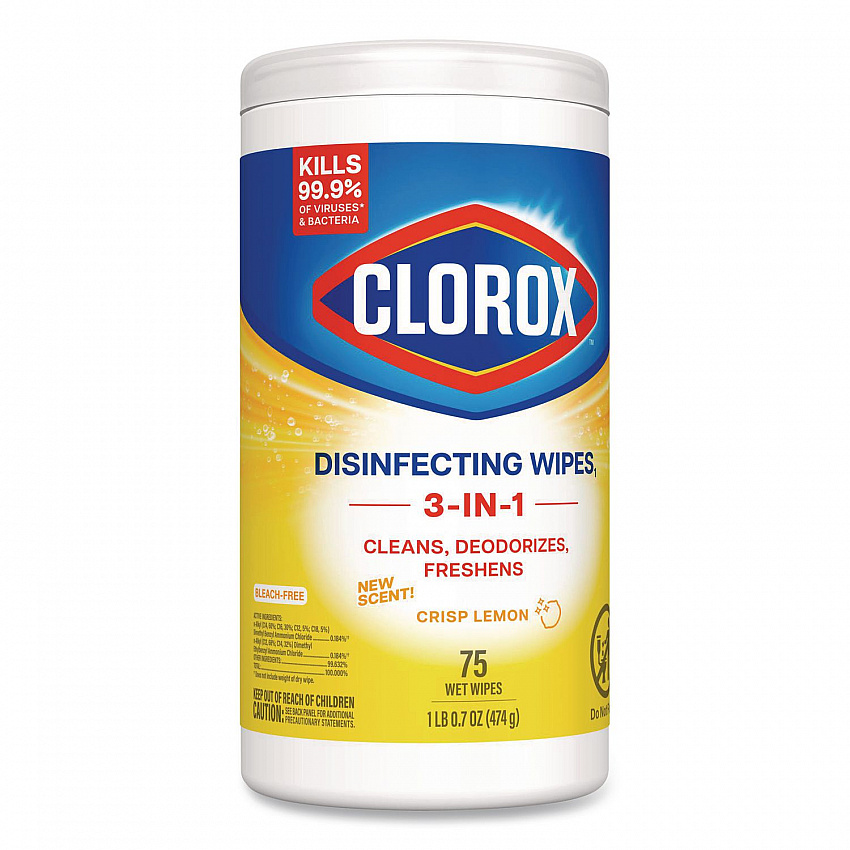 Disinfecting Wipes, Bleach Free Cleaning Wipes, 1-Ply, 7 x 7.75, Crisp Lemon, White, 75/Canister, 6 Canisters/Carton (01628)