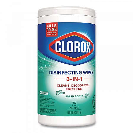 Disinfecting Wipes, Bleach Free Cleaning Wipes, 1-Ply, 7 x 8, Fresh Scent, White, 75/Canister, 6 Canisters/Carton (01656)