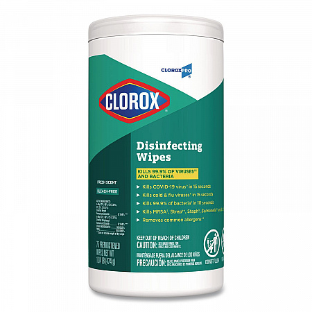 CloroxPro Disinfecting Wipes, 1-Ply, Fresh Scent, 7 x 8, White, 75/Canister, 6 Canisters/Carton (15949CT)