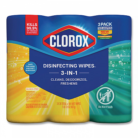 Disinfecting Wipes, 1-Ply, 7 x 8, (1) Fresh Scent/(2) Crisp Lemon, White, 35/Canister, 3 Canisters/Pack (30112)