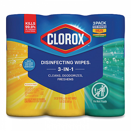 Disinfecting Wipes, Cleaning Wipes, 1-Ply, 7 x 8, Fresh Scent/Citrus Blend, 35/Canister, 3/Pack, 5 Packs/Carton (30112CT)