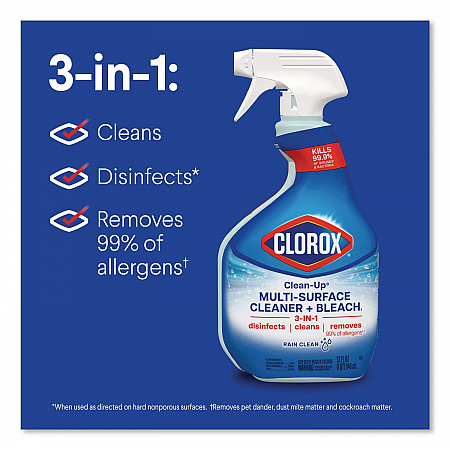 Clean-Up Multi-Surface Cleaner with Bleach, Rain Clean Scent, 32 oz Spray Bottle,9/Carton (30197)