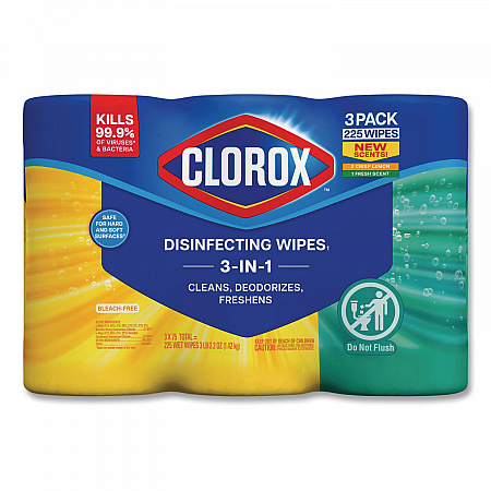 Disinfecting Wipes, Bleach Free Cleaning Wipes, 1-Ply, 7 x 8, Fresh Scent/Citrus Blend, White, 75/Canister, 3/Pack, 4/Carton (30208)
