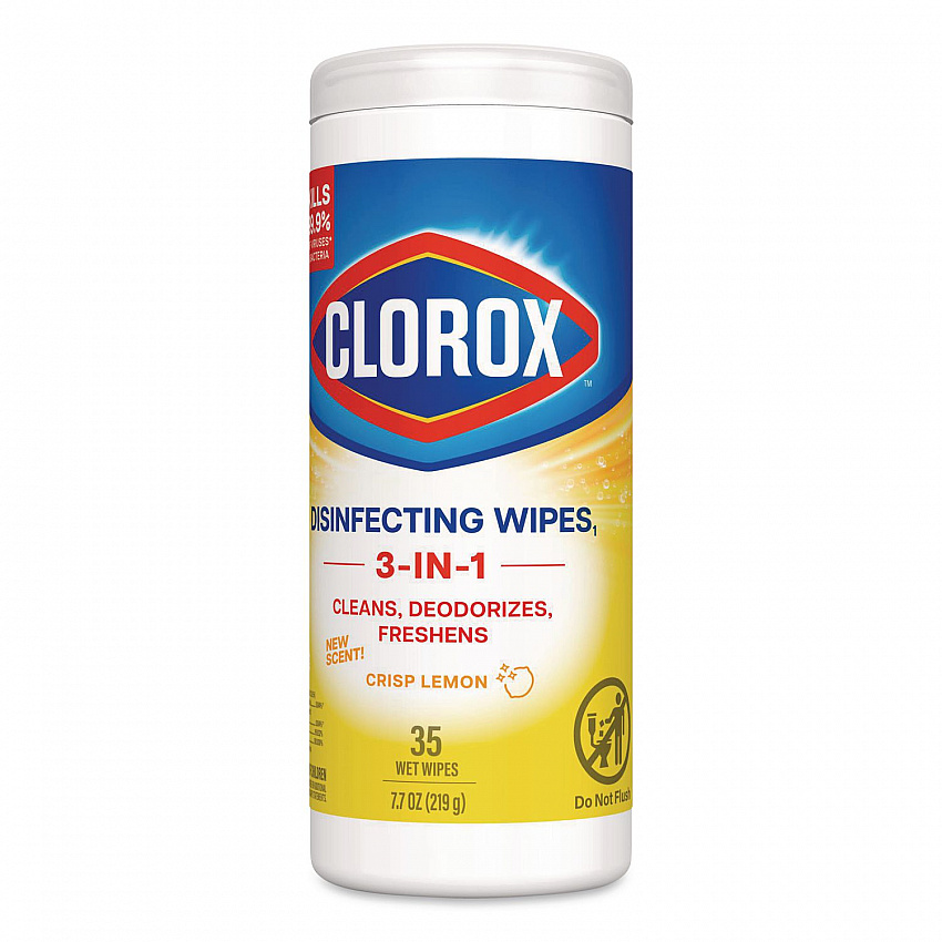 Disinfecting Wipes, Bleach Free Cleaning Wipes, 1-Ply, 7 x 8, Crisp Lemon, White, 35/Canister (01594EA)