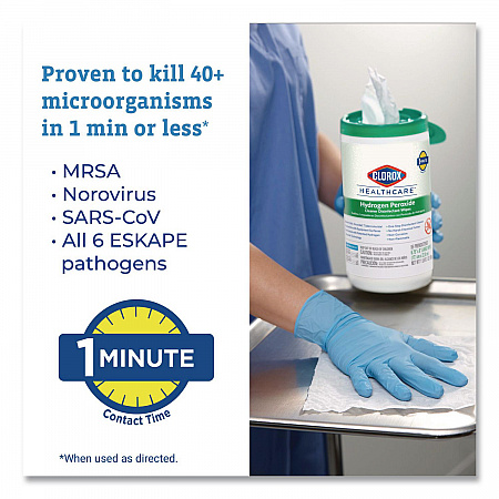 Hydrogen Peroxide Cleaner Disinfectant Wipes, 6.75 x 9, White, 95/Canister (30824EA)