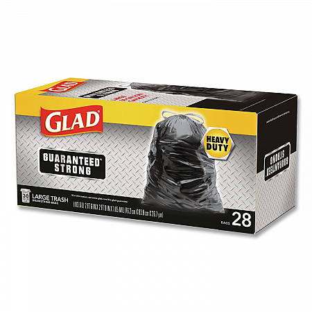 Guaranteed Strong Large Drawstring Trash Bags, Three-Ply, 30 gal, 1.05 mil, 30 x 33, Black, 28/Box (78966BX)