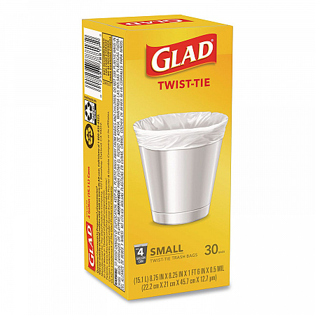 Small Twist-Tie Trash Bags, 4 gal, 0.74 mil, 23 x 21.63, White, 30/Box (78817EA)