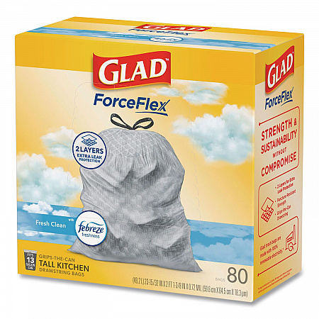 ForceFlex Kitchen Drawstring Trash Bags, 13 gal, Fresh Clean Scent, 24