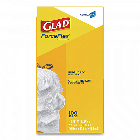 CloroxPro ForceFlex Tall Kitchen Drawstring Trash Bags, 13 gal, 24 x 27.38, Gray, 100 Bags/Box, 4 Boxes/Carton (78526CT)