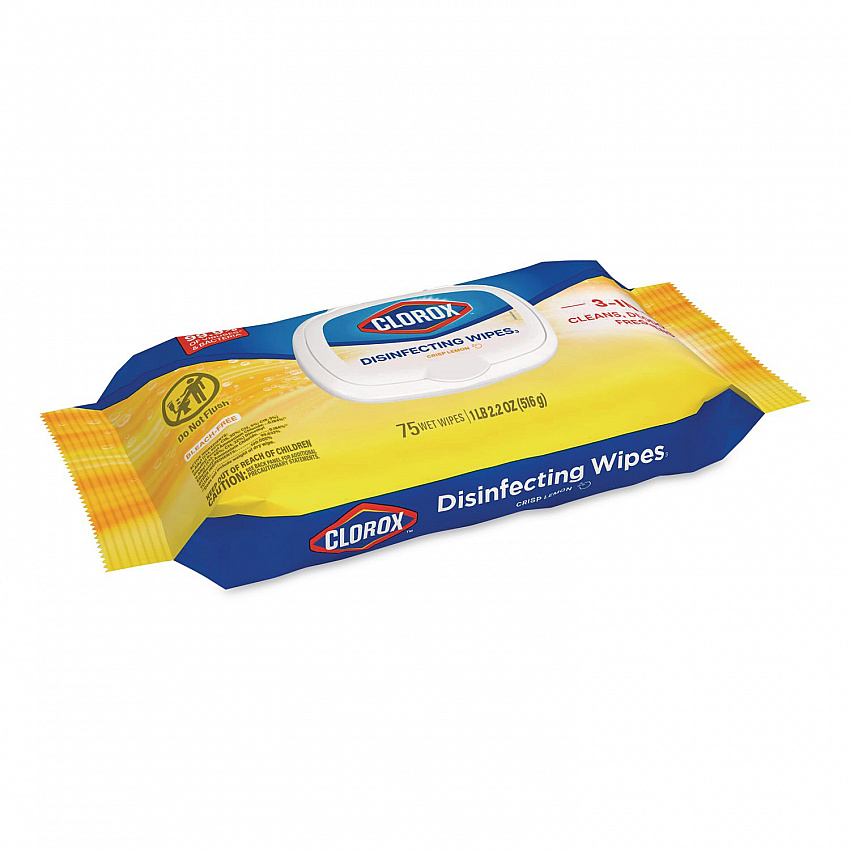 Disinfecting Cleaning Wipes Flex Pack, 1-Ply, 8 x 7, Crisp Lemon, White, 75 Towels/Pack, 6 Packs/Carton (31404)