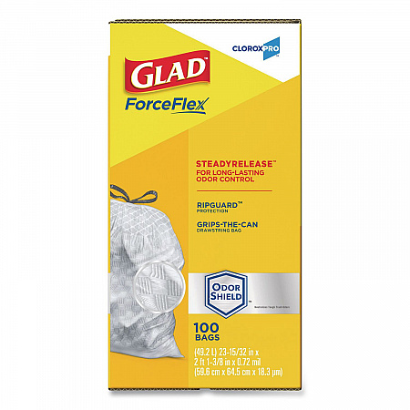 CloroxPro ForceFlex Tall Kitchen Drawstring Trash Bags, 13 gal, 23.75 x 24.88, Gray, 100/Box (70427)