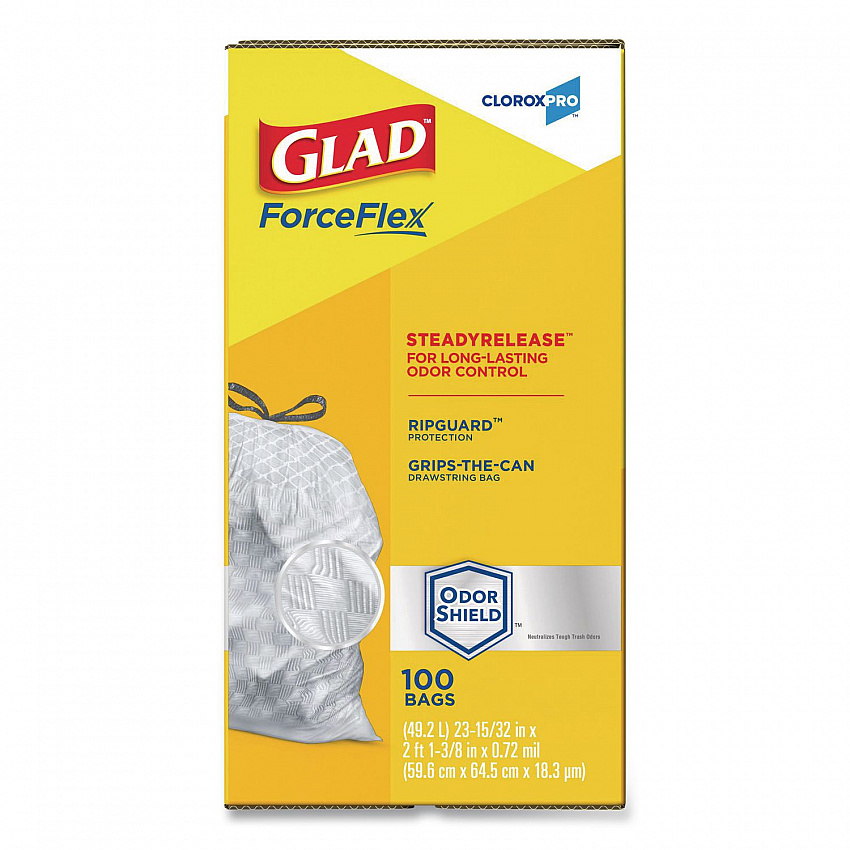 CloroxPro ForceFlex Tall Kitchen Drawstring Trash Bags, 13 gal, 23.75 x 24.88, Gray, 100/Box (70427)