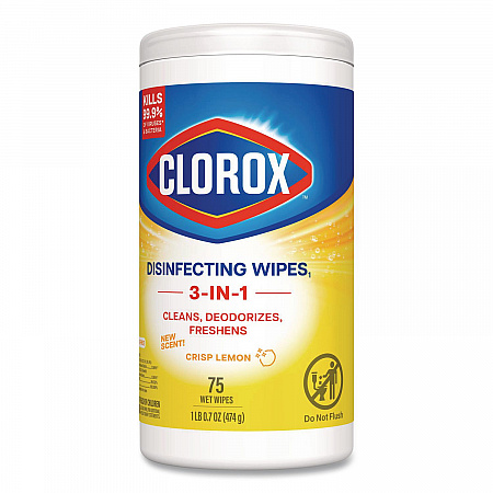 Disinfecting Wipes, Bleach Free Cleaning Wipes, 1-Ply, 7 x 7.75, Crisp Lemon, White, 75/Canister, 6 Canisters/Carton (01628)