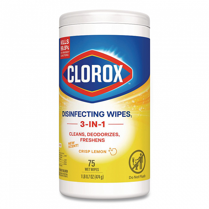 Disinfecting Wipes, Bleach Free Cleaning Wipes, 1-Ply, 7 x 7.75, Crisp Lemon, White, 75/Canister, 6 Canisters/Carton (01628)