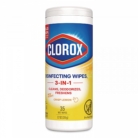 Disinfecting Wipes, Bleach Free Cleaning Wipes, 1-Ply, 7 x 8, Crisp Lemon, White, 35/Canister, 12 Canisters/Carton (01594CT)