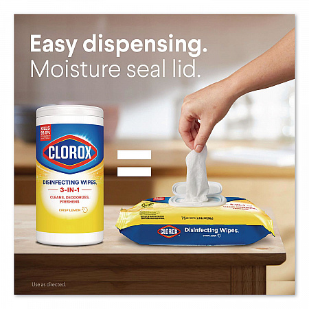 Disinfecting Cleaning Wipes Flex Pack, 1-Ply, 8 x 7, Crisp Lemon, White, 75 Towels/Pack, 6 Packs/Carton (31404)