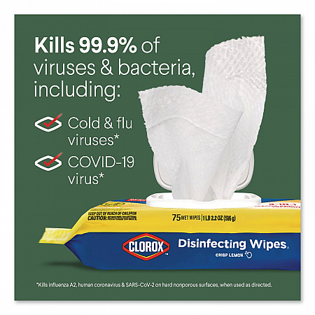 Disinfecting Cleaning Wipes, Flex Pack, 1-Ply, 8 x 7, Lemon Scent, White, 75 Towels/Box (31404EA)