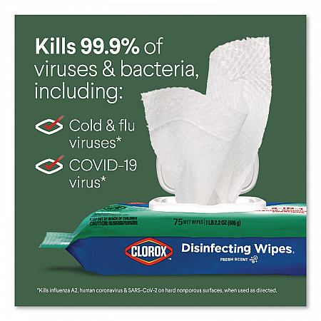 Disinfecting Cleaning Wipes, Flex Pack, 1-Ply, 8 x 7, Fresh Scent, White, 75 Towels/Box (31430EA)