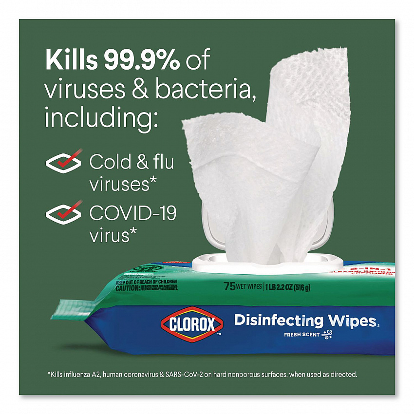 Disinfecting Cleaning Wipes, Flex Pack, 1-Ply, 8 x 7, Fresh Scent, White, 75 Towels/Box (31430EA)