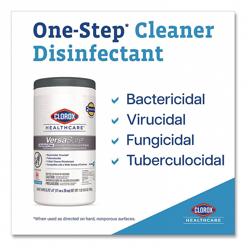 VersaSure Cleaner Disinfectant Wipes, 1-Ply, 6.75 x 8, Fragranced, White, 85/Canister, 6 Canisters/Carton (31757)