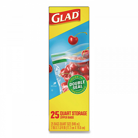 Zipper Food Storage Plastic Bags, Quart Size, 7.75 x 7, Clear, 25 Bags/Box, 12 Boxes/Carton (55052)