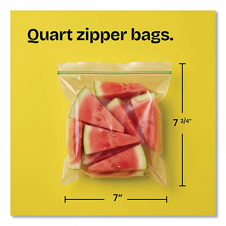 Zipper Food Storage Plastic Bags, Quart Size, 7.75 x 7, Clear, 25 Bags/Box, 12 Boxes/Carton (55052)